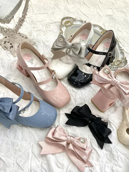 High Ribbon Heart Heel Shoes Ribbon Open Lolita Jewel