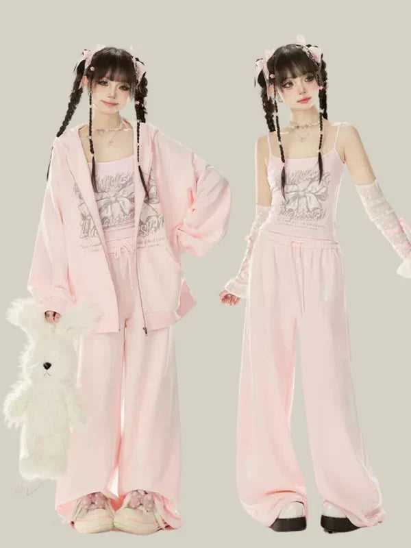 Freizeithose Hand Pink-Weiß Bemalt