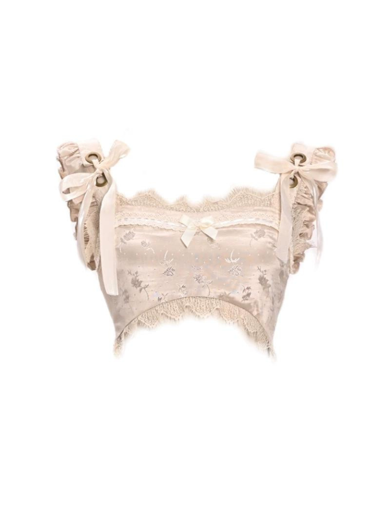 Short Lace French Ribbon Broken Top Vest Ballet Ultra