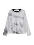 Sheer Print Gray Top Mode Mesh