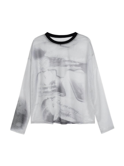 Transparenter Print Grau Top Mode Mesh