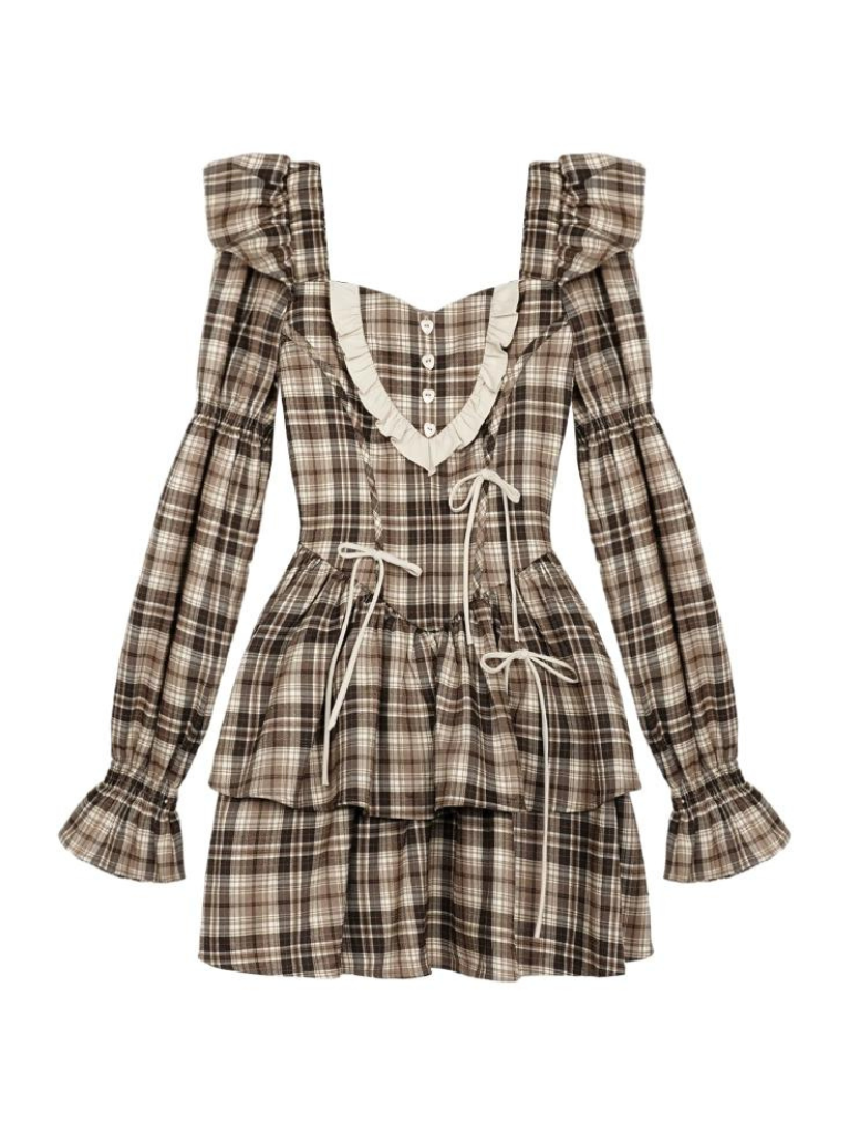 Bänderkleid Spirit Girl-Fighting Check Braun