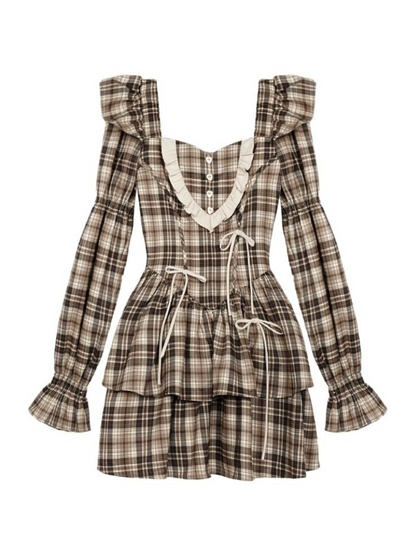 Bänderkleid Spirit Girl-Fighting Check Braun