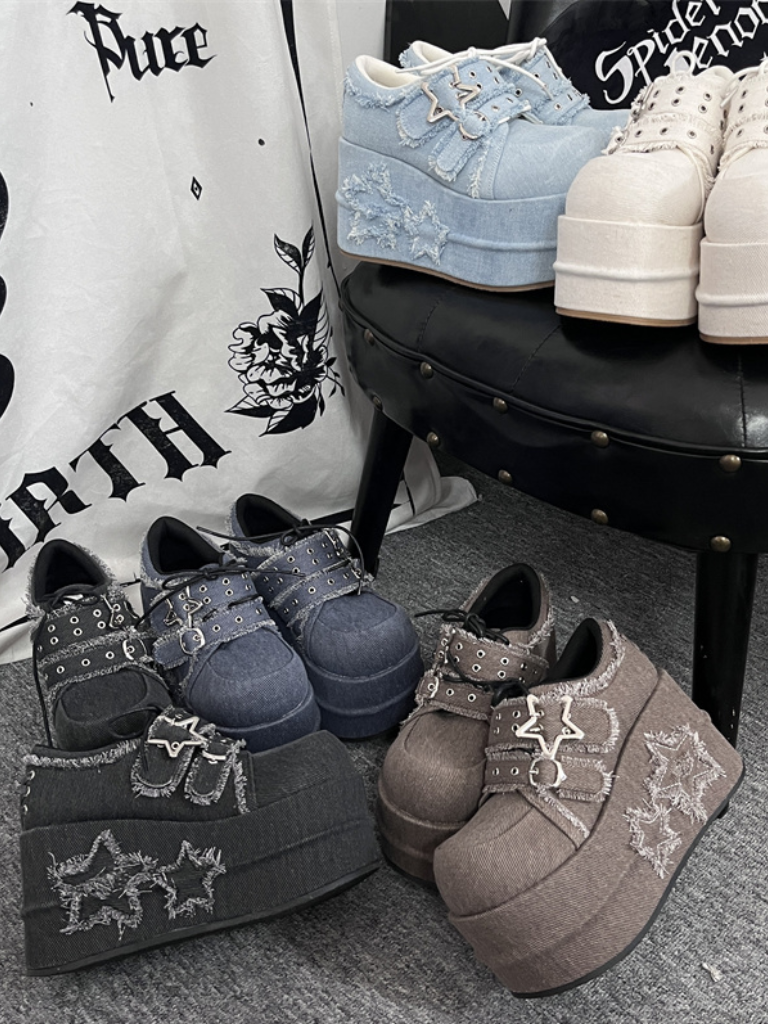 Denim Subculture Hot Girl Shoes Platform Star