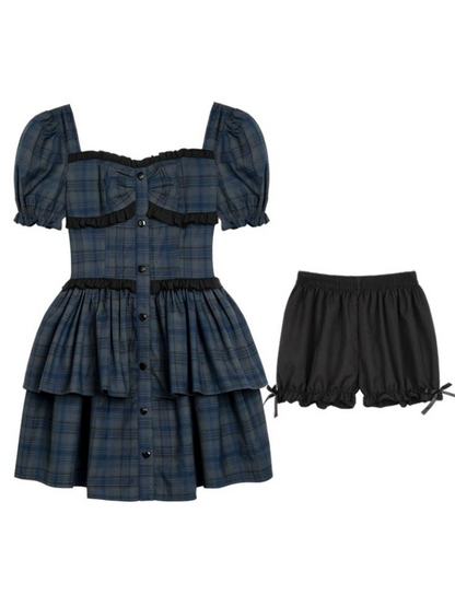 Ärmelkleid Shorts Check Puff