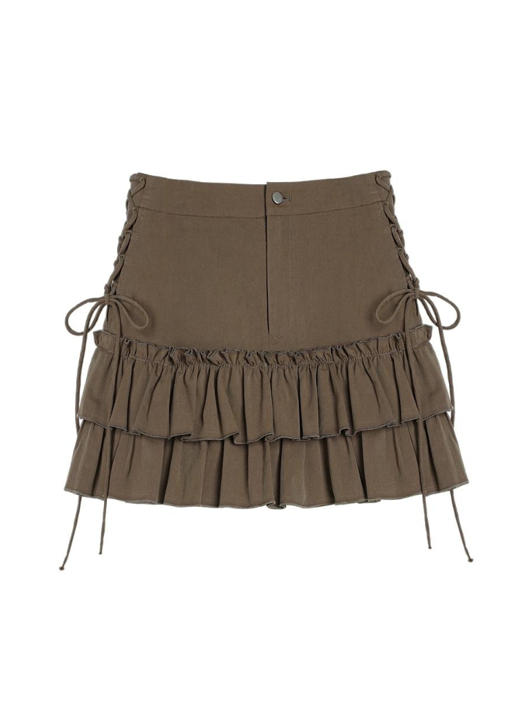 ガールフリルファイティングブラウンレースアップスカート
