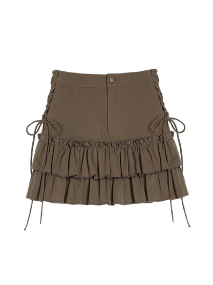 ガールフリルファイティングブラウンレースアップスカート