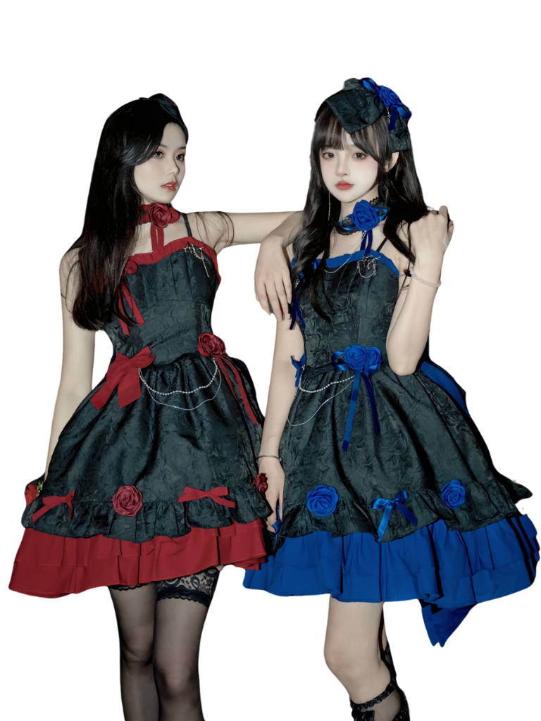 Suspender Gothic Dress Dark Romantic Rose