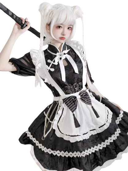 China Black White Sheer Sleeve Made Princess Dress
