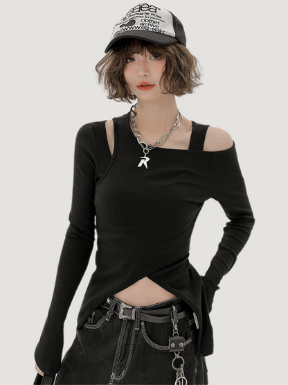 Long Piece Set Asymmetrical Shoulder American T Mode One Two