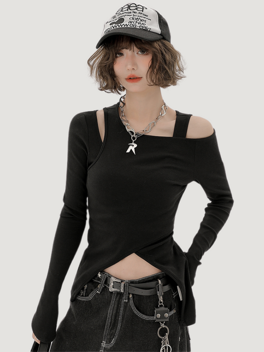 Long Piece Set Asymmetrical Shoulder American T Mode One Two