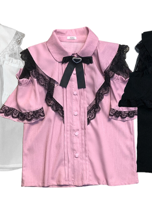 レースシアーショルダーケープマインリボンシャツ