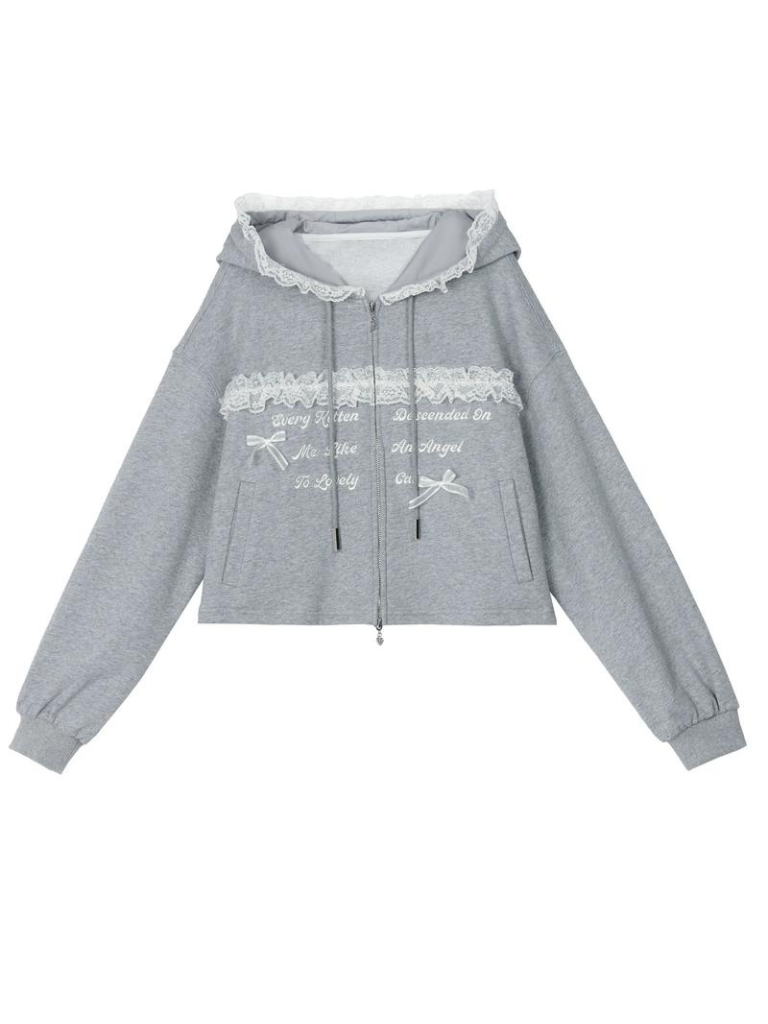 Long Gray Top Lace Hoodie Gray Embroidery Skirt