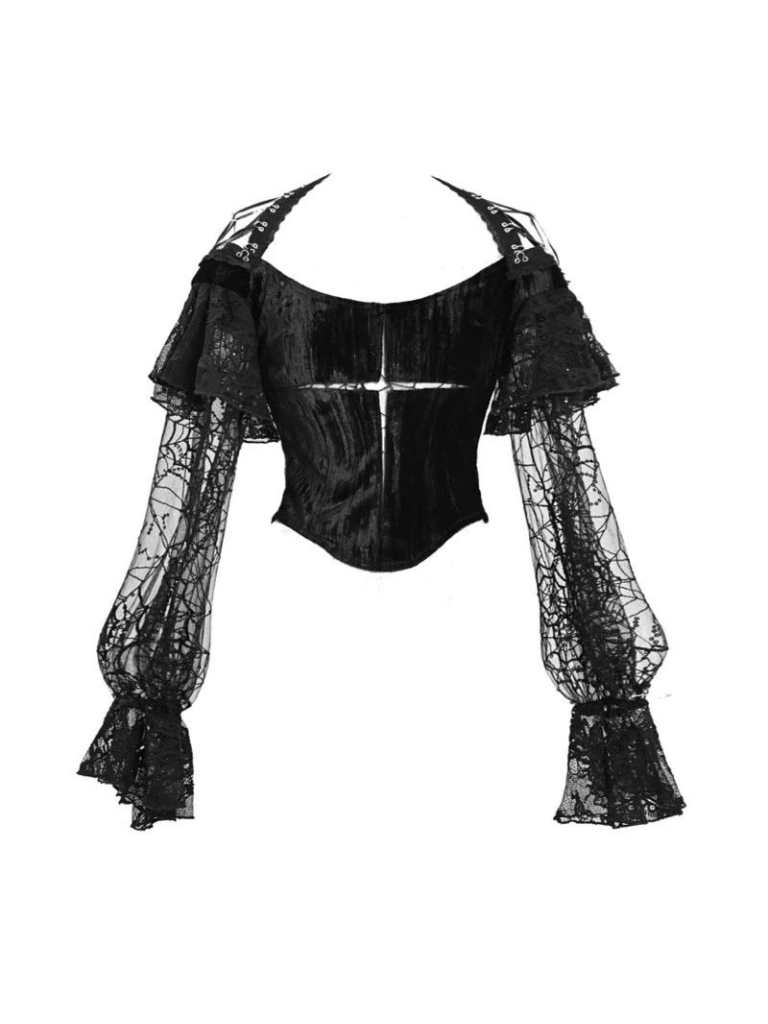 Spider Sleeve Gothic Lantern Top Velvet Lace Cross