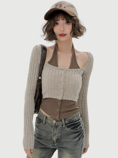 ネックレトロピースフェイクスリムトップツーアメリカンホルター