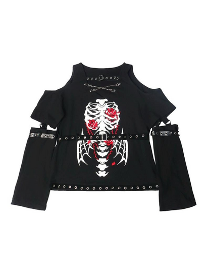 T-shirt Sleeve Dark Leather Skull Button