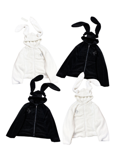 Plush Short/Long Bore Foodie Ears Zip Bunny Jacket