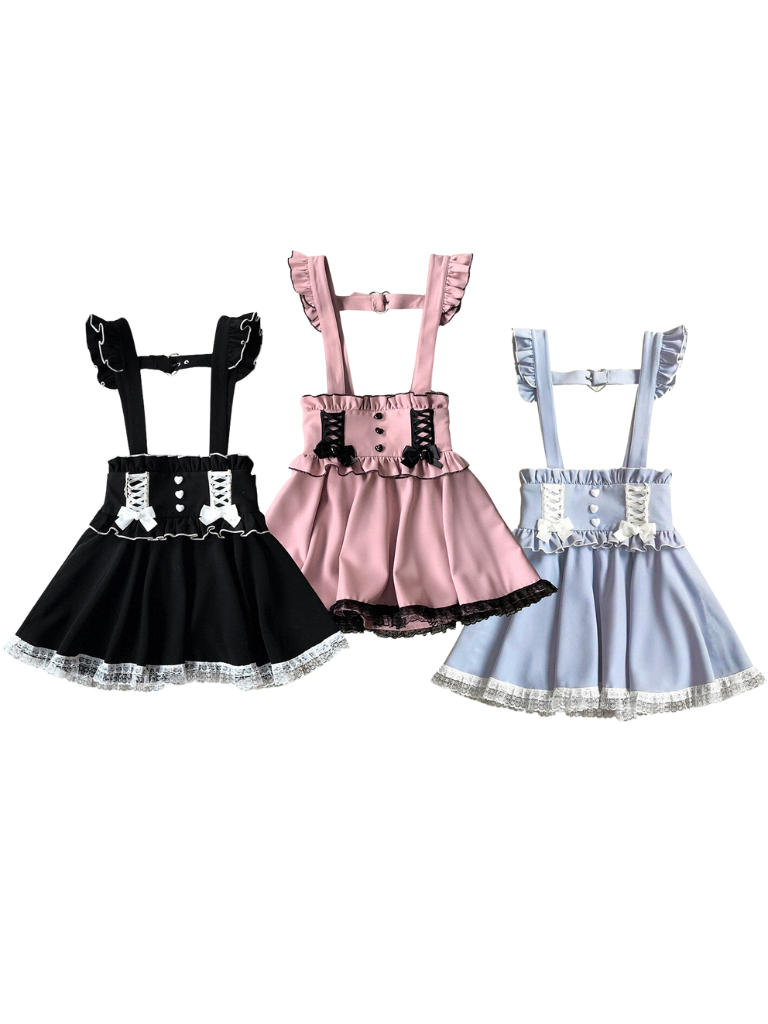 Spitzenrock mit Rüschen-Schulterriemen und Love Back