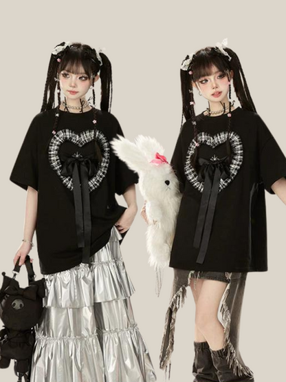 Ribbon Big Cool Black T-Shirt Strap Love