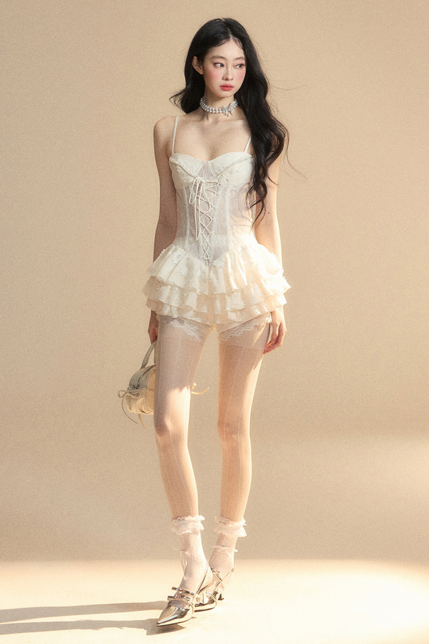 One-Shoulder French Cami Spitzenkleid Soul