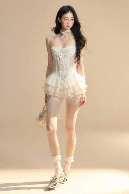 One-Shoulder French Cami Spitzenkleid Soul