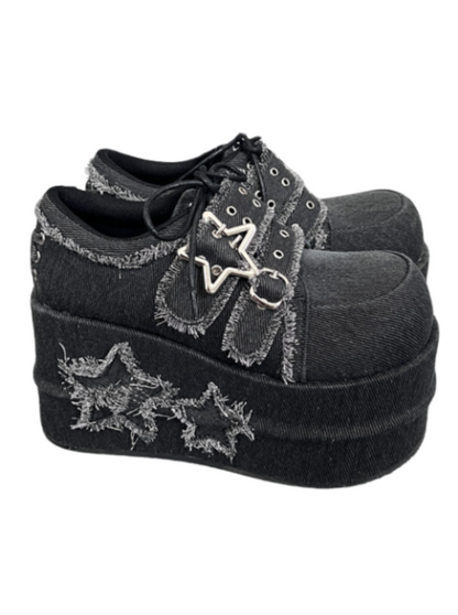 Denim Subculture Hot Girl Shoes Platform Star