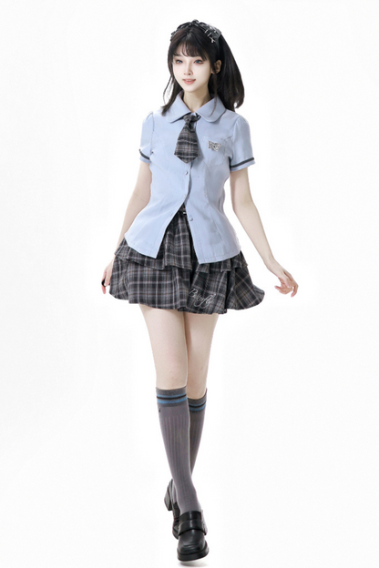 + カレッジショートサスペンダードレス、Bシャツスカート