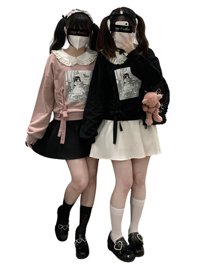 イラストプリントドールカラースウェットシャツ