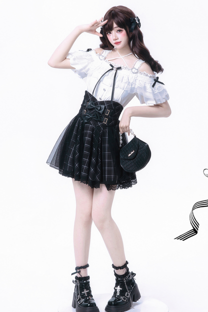 Band + Bluse Rock Produkt Süße Große Mine Bogen Reservierung Taille Hohe