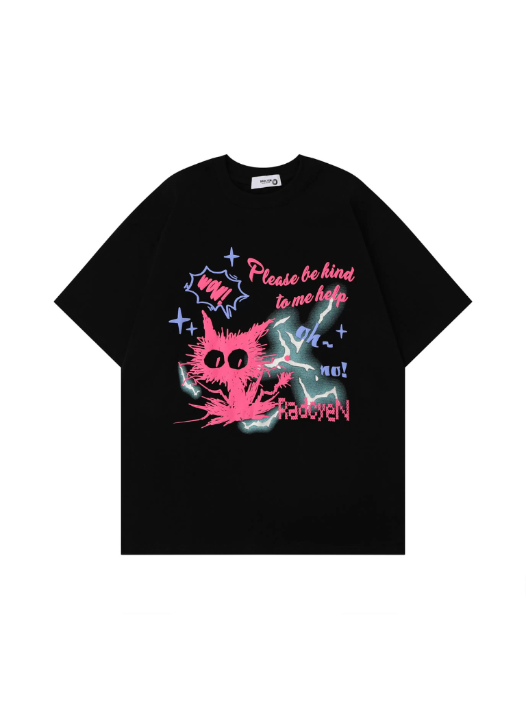 Cat T-Shirt Print Contrast Color Cartoon