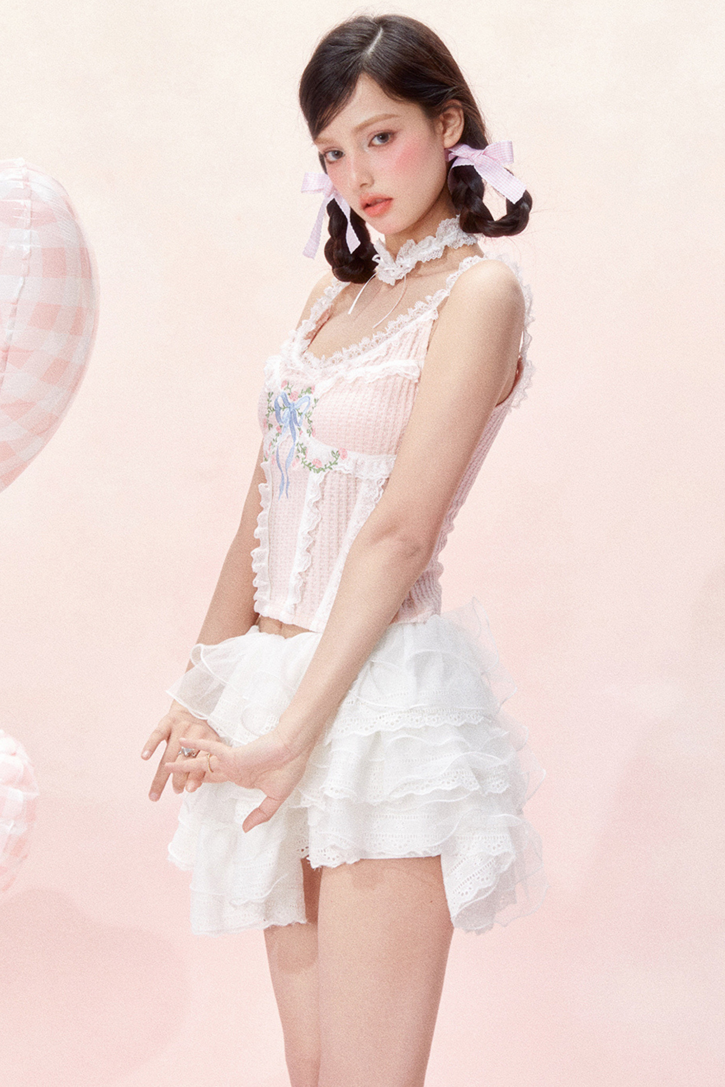 Design Top Korsett Spitze Süße Schleife