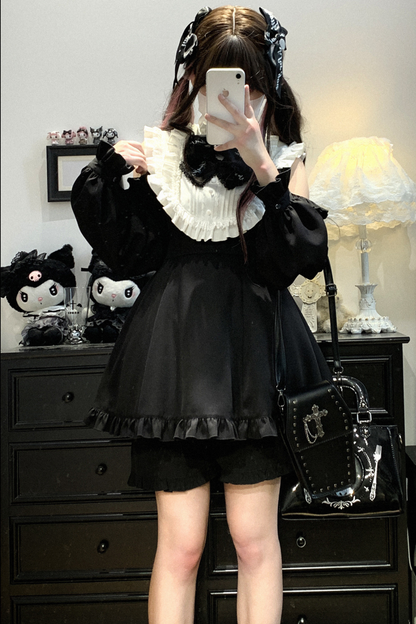 Ruffle + Princess Ribbon Top Off-Shoulder Shorts