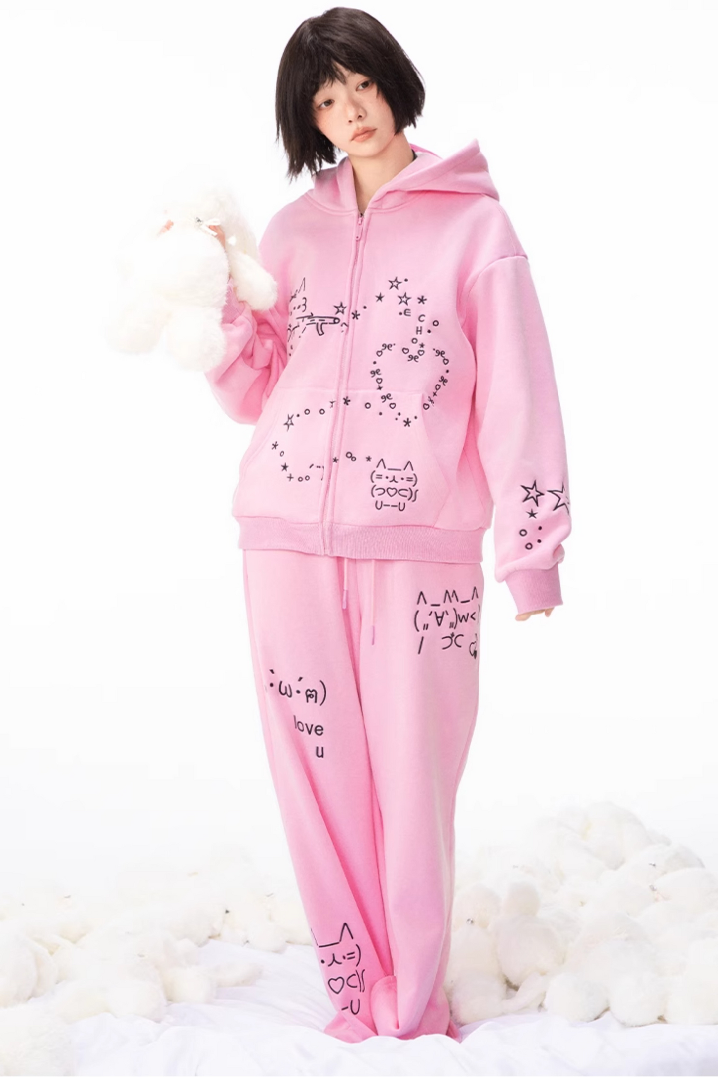 コンピューターレッグ + ストレートフード付きスウェットパンツ ボアパーカー