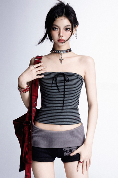 リボンアメリカンストライプストレッチベスト+トップチューブ