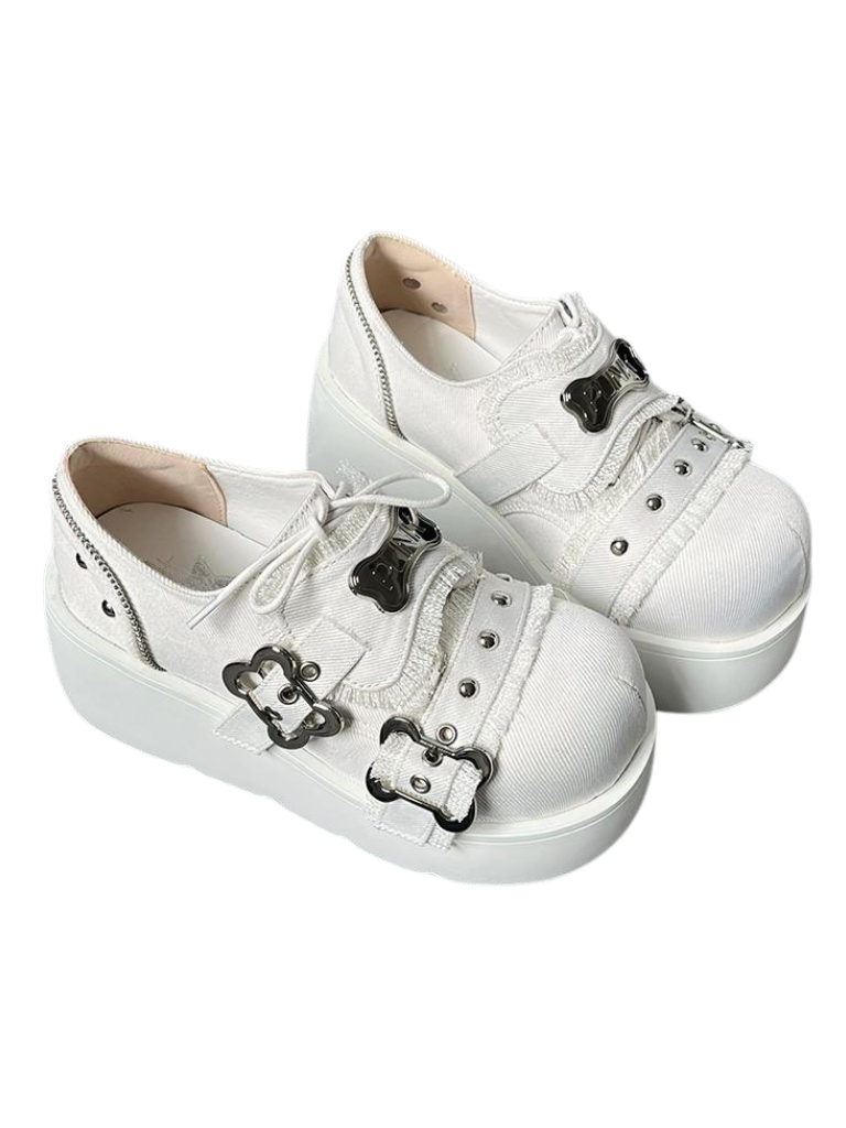 Toe Denim Shoes Puppy Platform Angel Punk Style Round