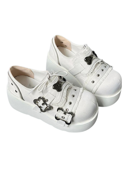 Toe Denim Shoes Puppy Platform Angel Punk Style Round
