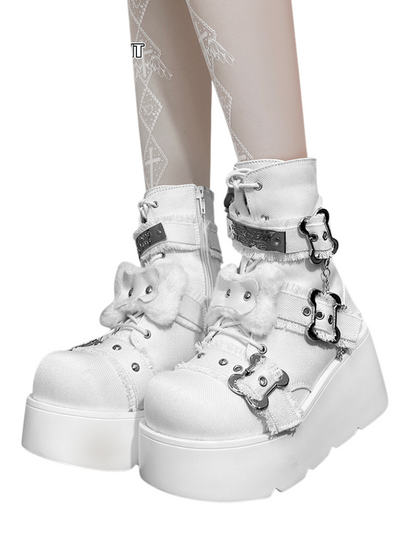 Bone Short Denim Toe Round Small Boots Platform