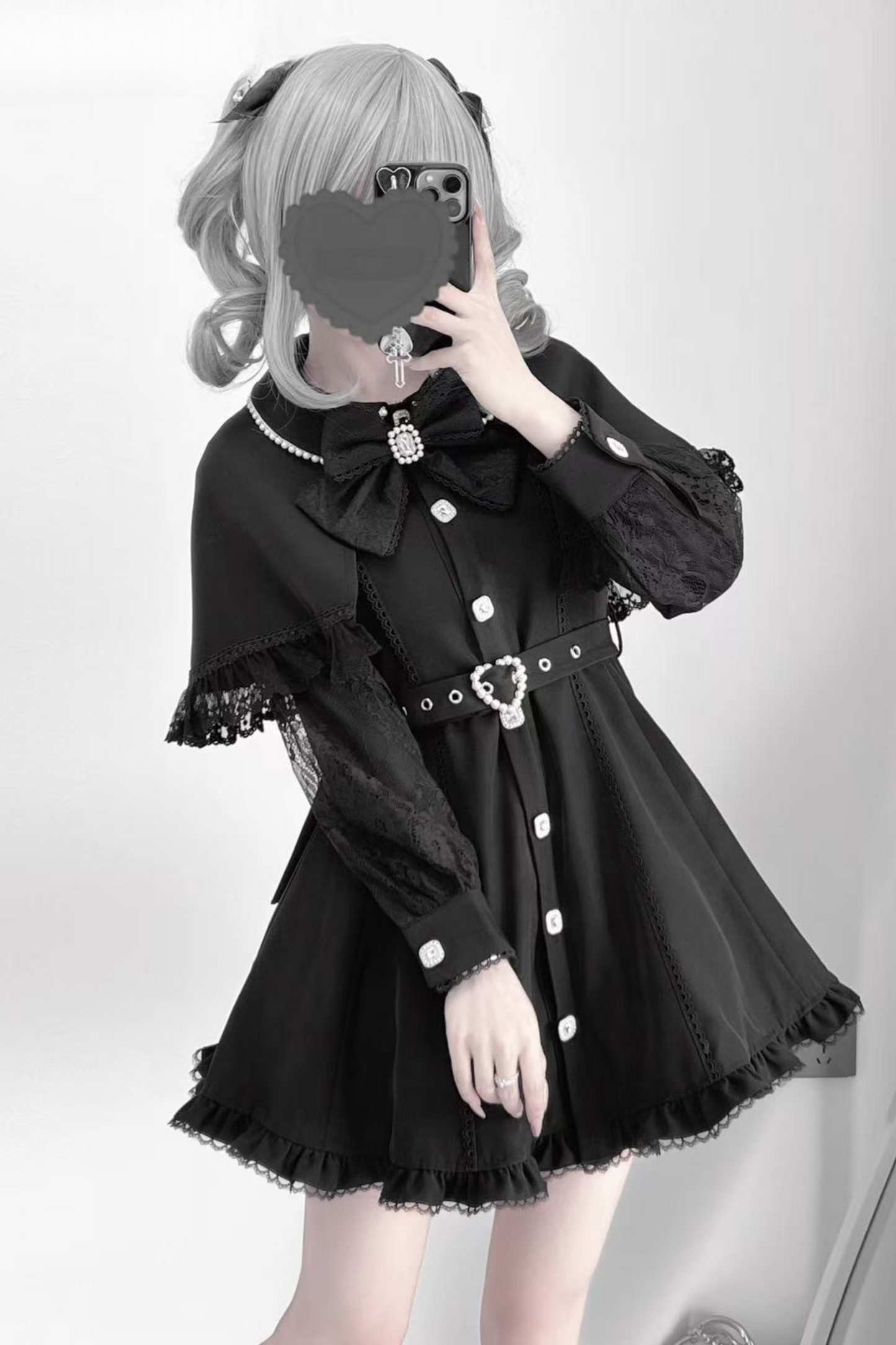 袖付きスイートレースケープドレスカラーパール