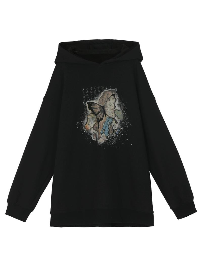 China Sweatshirt Zip + Black Parka Butterfly Dress Design Hoodie Cropped