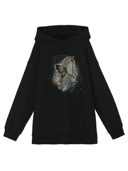 China Sweatshirt Zip + Black Parka Butterfly Dress Design Hoodie Cropped