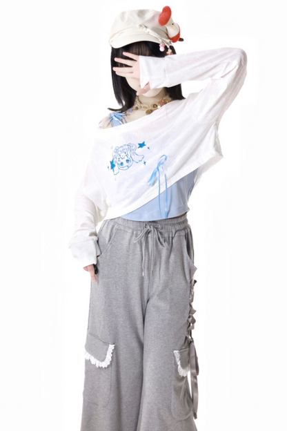 One-Shoulder-Top + Hose mit Schnürung