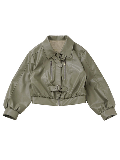 Frische grüne Silberfuchs-Lederjacke mit Glocken-Bet-Oberteil und Rock