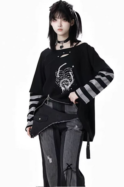 パッチワーククールボーダートップススリーブ