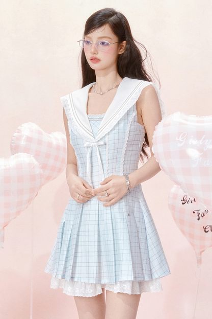 Kleid Karo Nautisch Ärmellos Chic