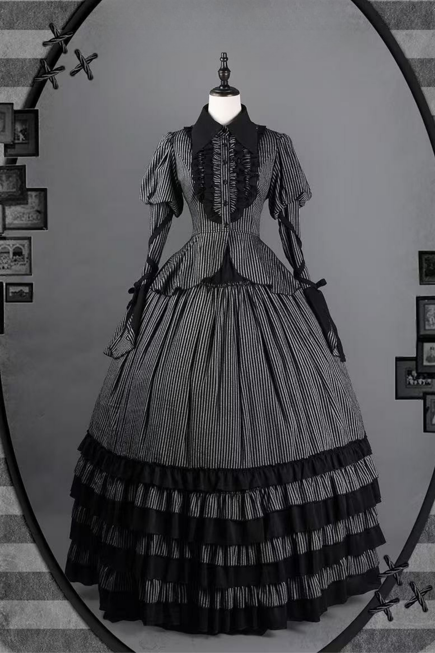 Hemd mit Zwickelärmeln + Reservierungen Rock gestreiftes Korsett Dunkel