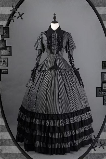 Hemd mit Zwickelärmeln + Reservierungen Rock gestreiftes Korsett Dunkel