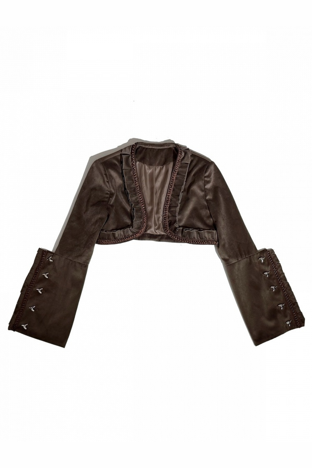Steampunk Brown x Gothic Black Velvet Ruffle Heart Motif Cuff Cropped Jacket