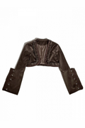 Steampunk Brown x Gothic Black Velvet Ruffle Heart Motif Cuff Cropped Jacket