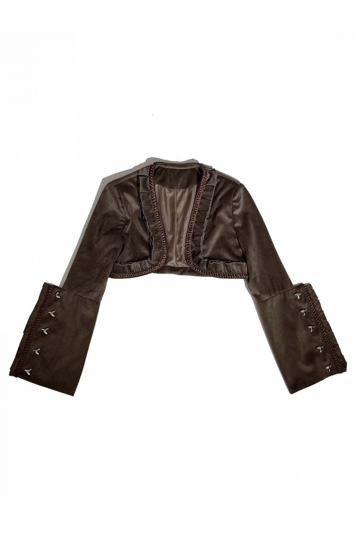 Steampunk Brown x Gothic Black Velvet Ruffle Heart Motif Cuff Cropped Jacket
