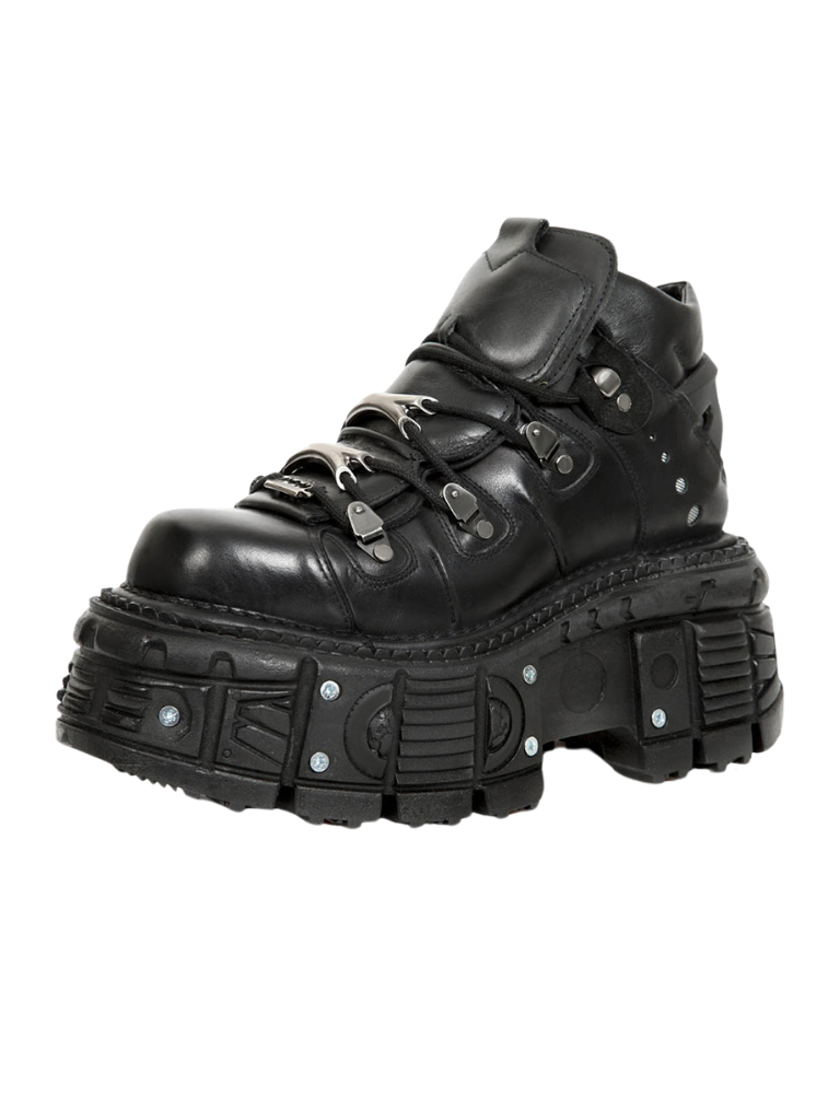 チェーンパンクメタルプラットフォームプレーンダークシューズハイトップ